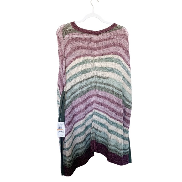 Two by Vince Camuto Striped Knit Poncho Bohemian Chic Fall Purple/Green Sz Small - Picture 8 of 10